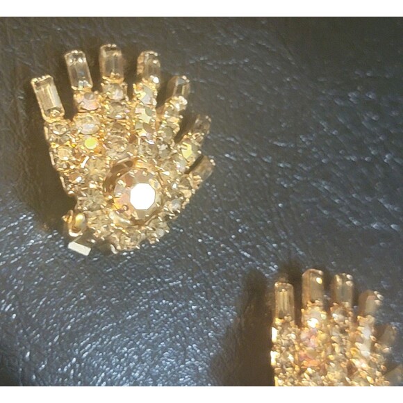 Resplendent AB Rhinestone Crystal Baguette Clip Earrings Hobe Gold Plt MCM VTG - Picture 12 of 14